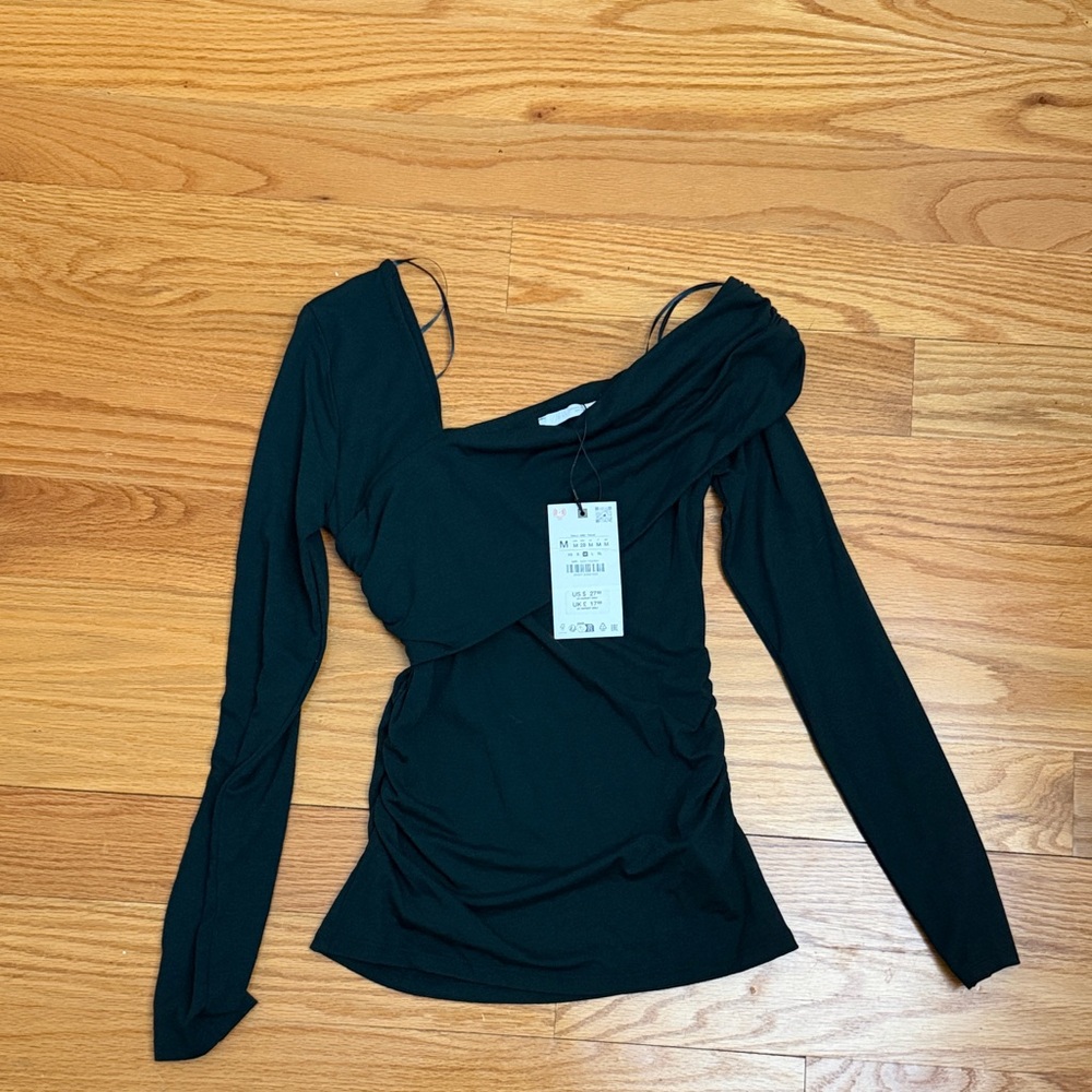 NWT - Zara Asymmetrical Hunter Green Blouse